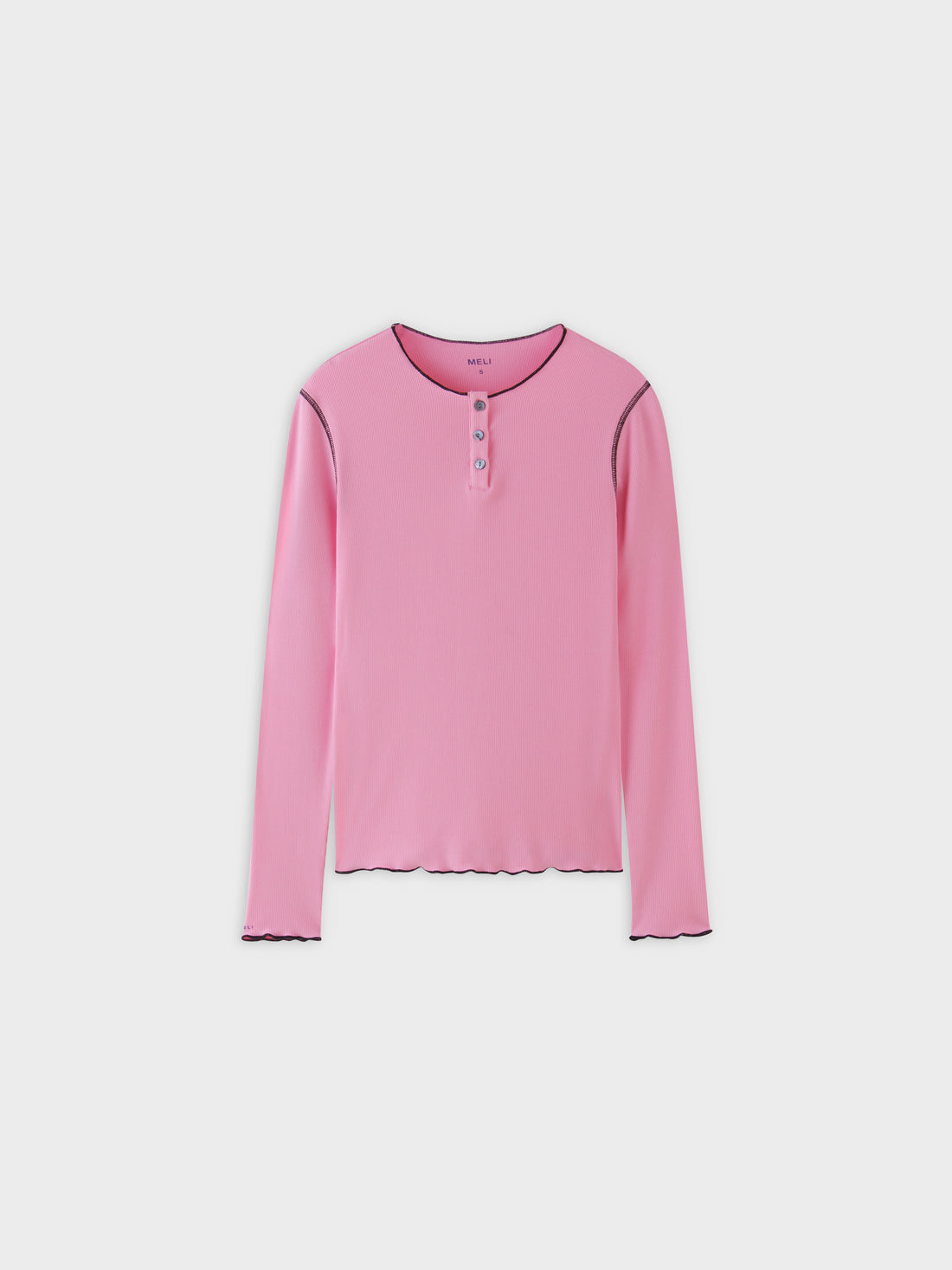 Overlock Stitched Henley-Pink/Black