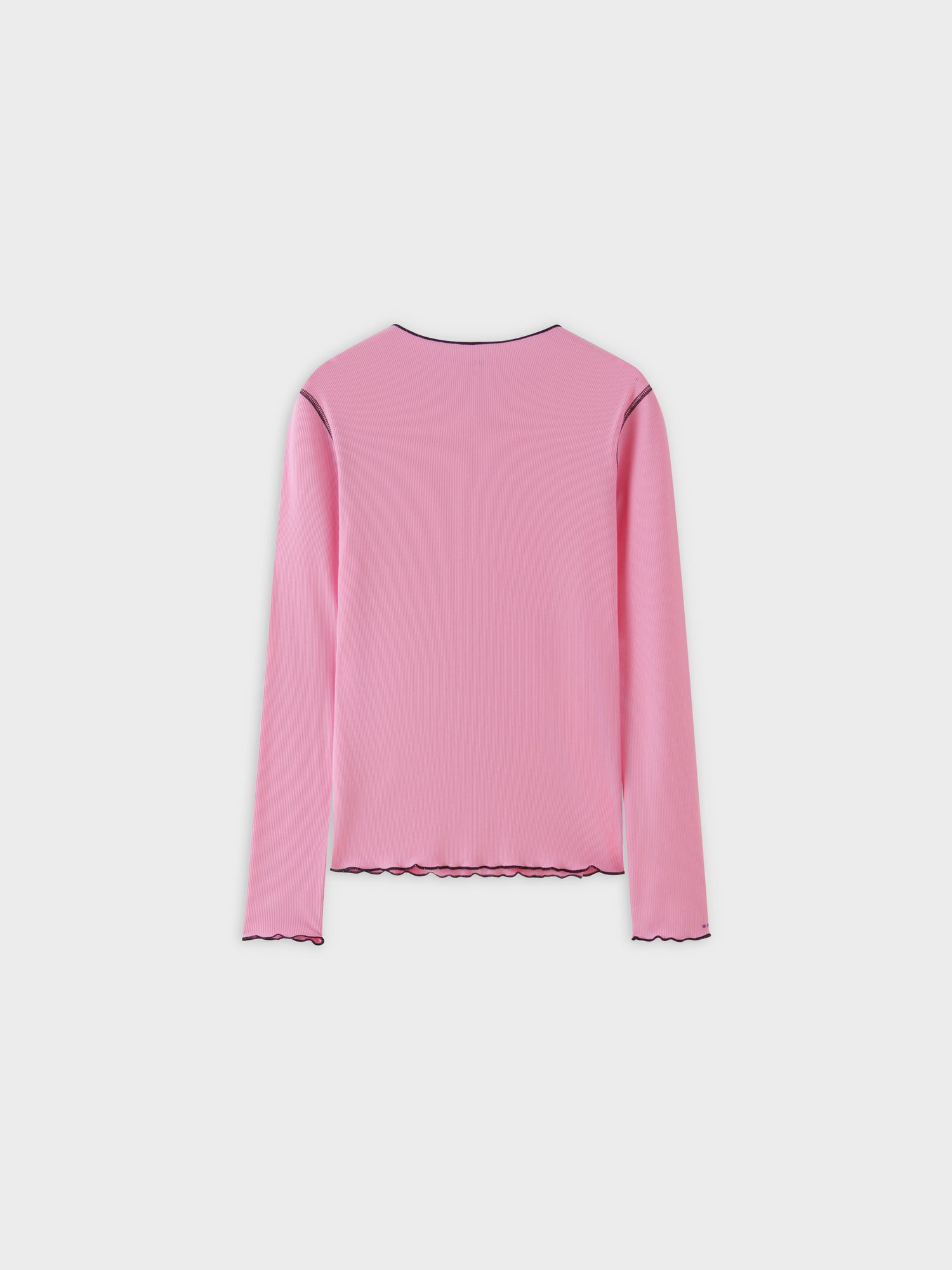 Overlock Stitched Henley-Pink/Black