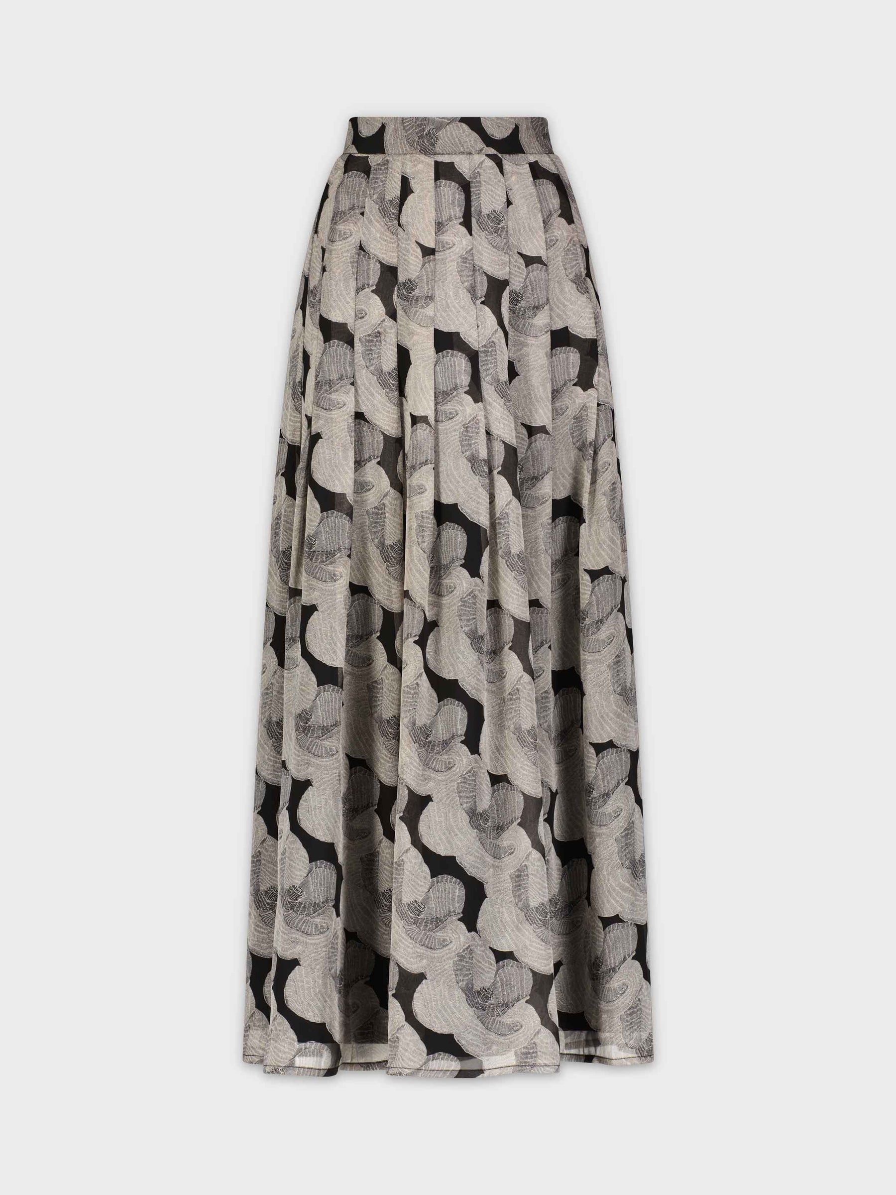 Stitched Down Pleated Skirt-Grey Floral