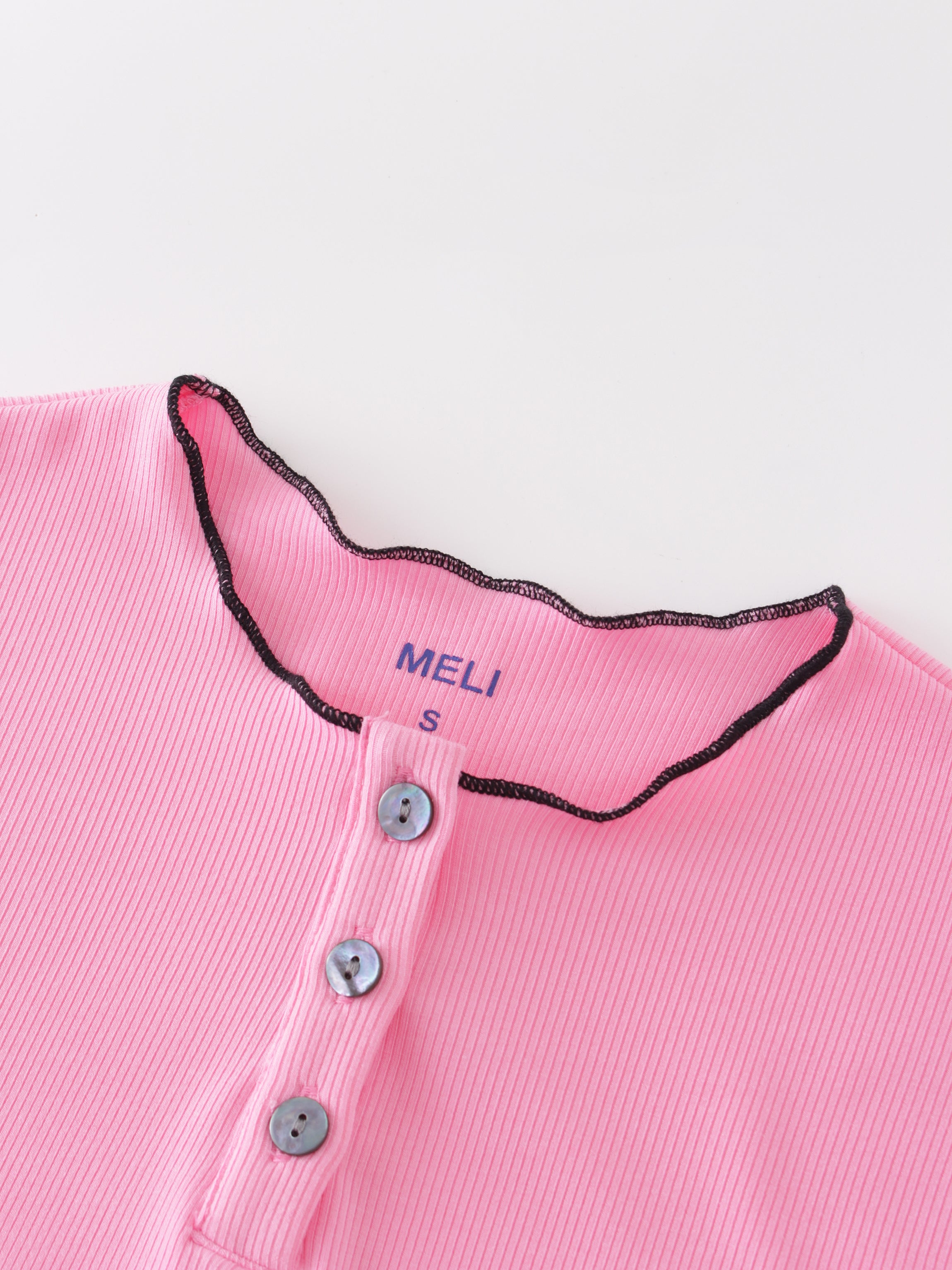 Overlock Stitched Henley-Pink/Black