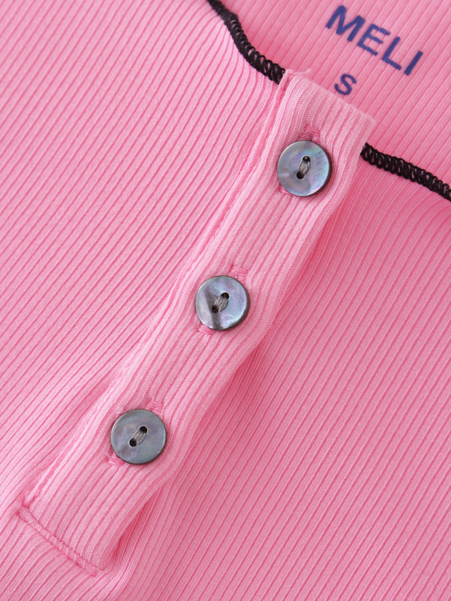 Overlock Stitched Henley-Pink/Black