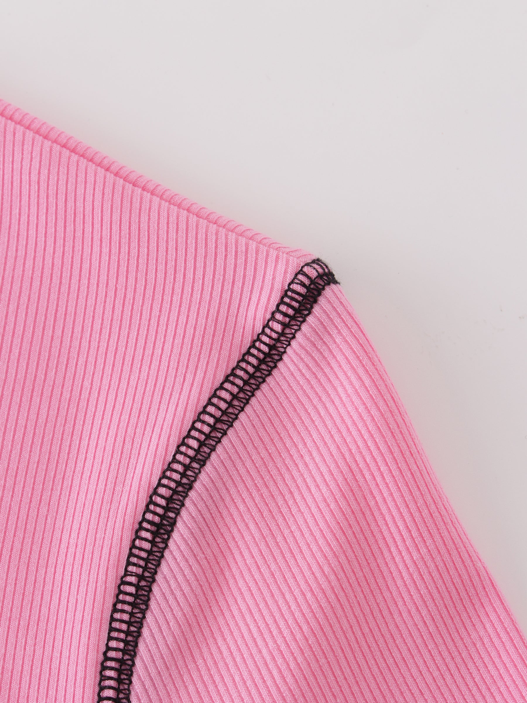 Overlock Stitched Henley-Pink/Black