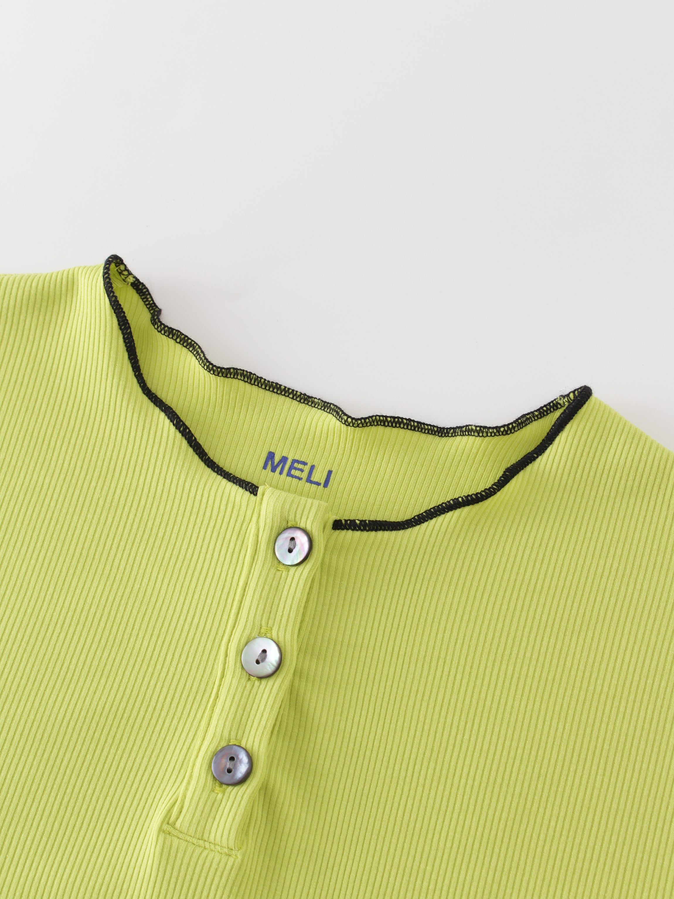 Overlock Stitched Henley-Keylime/Black