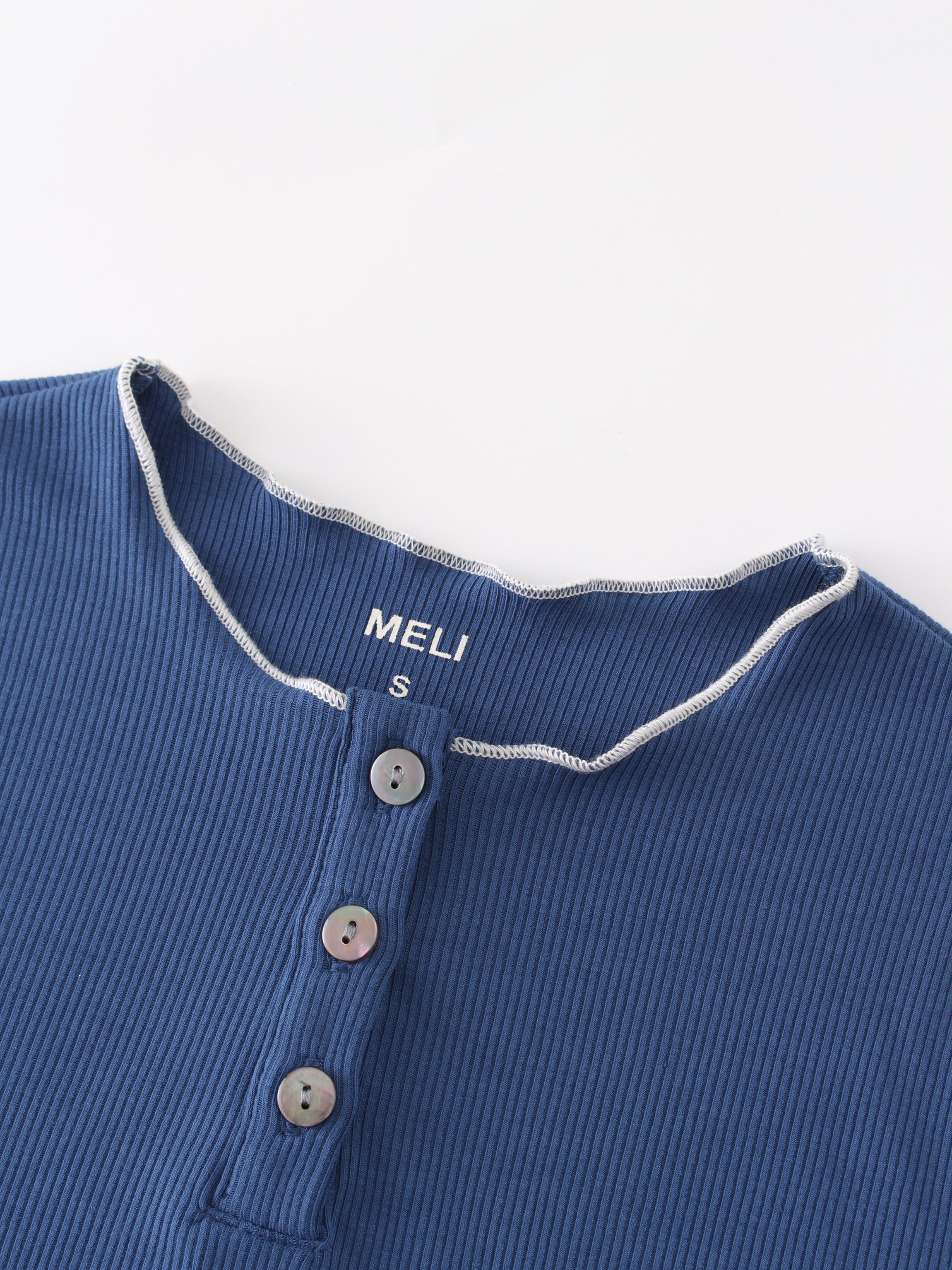 Henley Cosido Overlock-Azul/Marfil