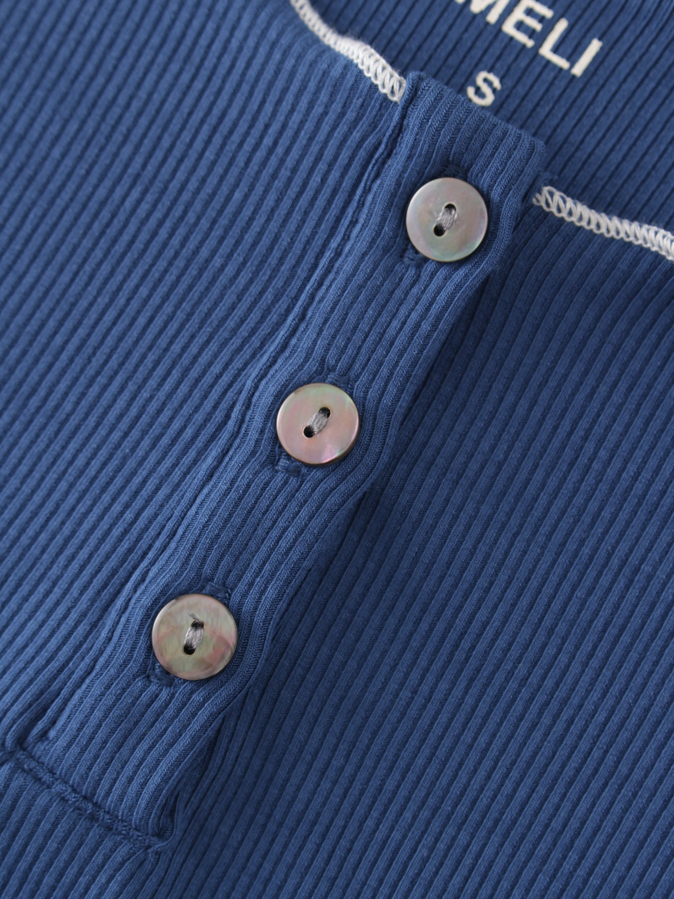 Henley Cosido Overlock-Azul/Marfil