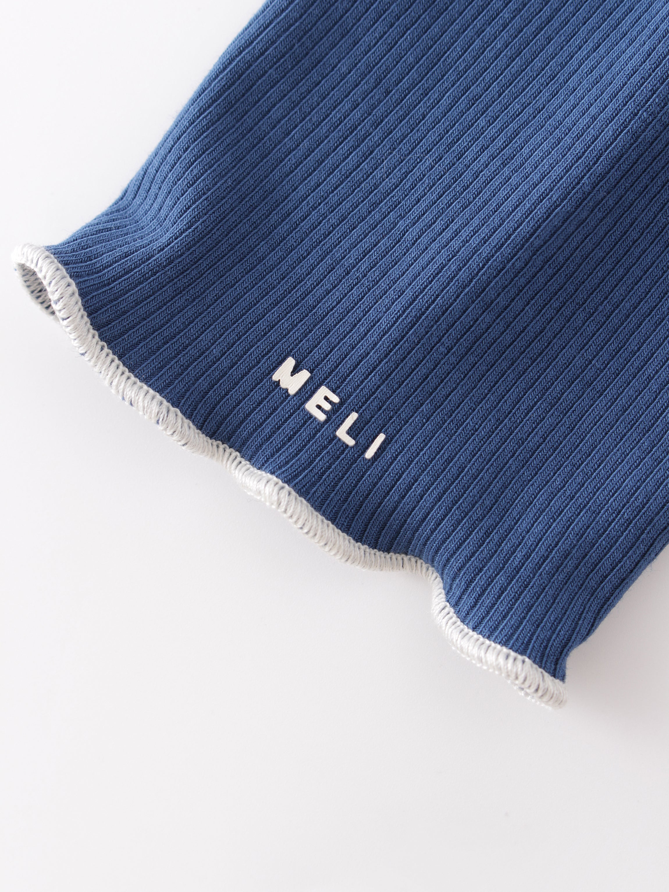 Overlock Stitched Henley-Blue/Ivory