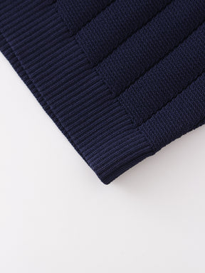 Silk Knit Cropped Cardigan-Navy