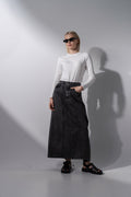 Denim Seamed Skirt-Black