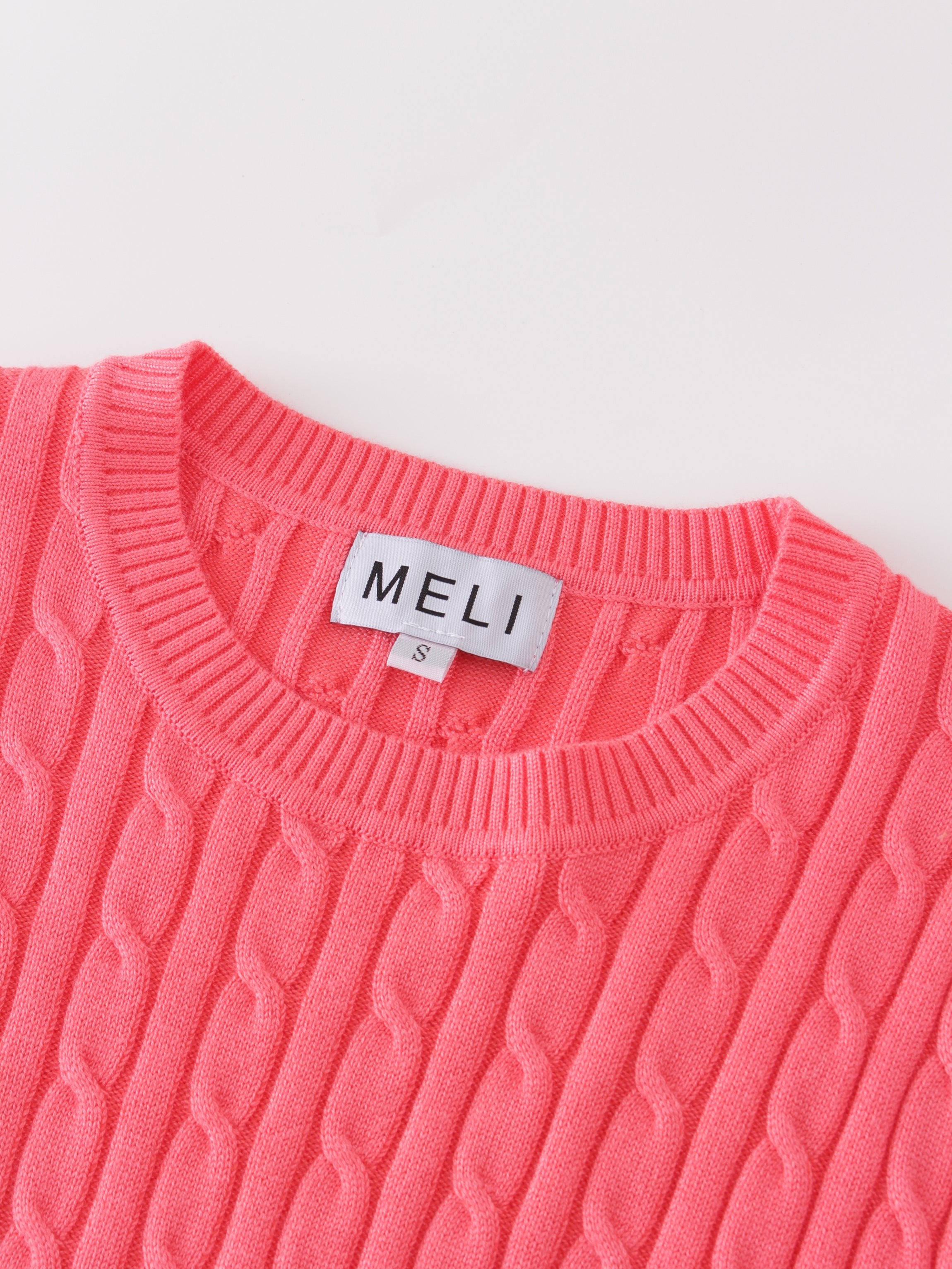 Knit Cable Sweater-Salmon