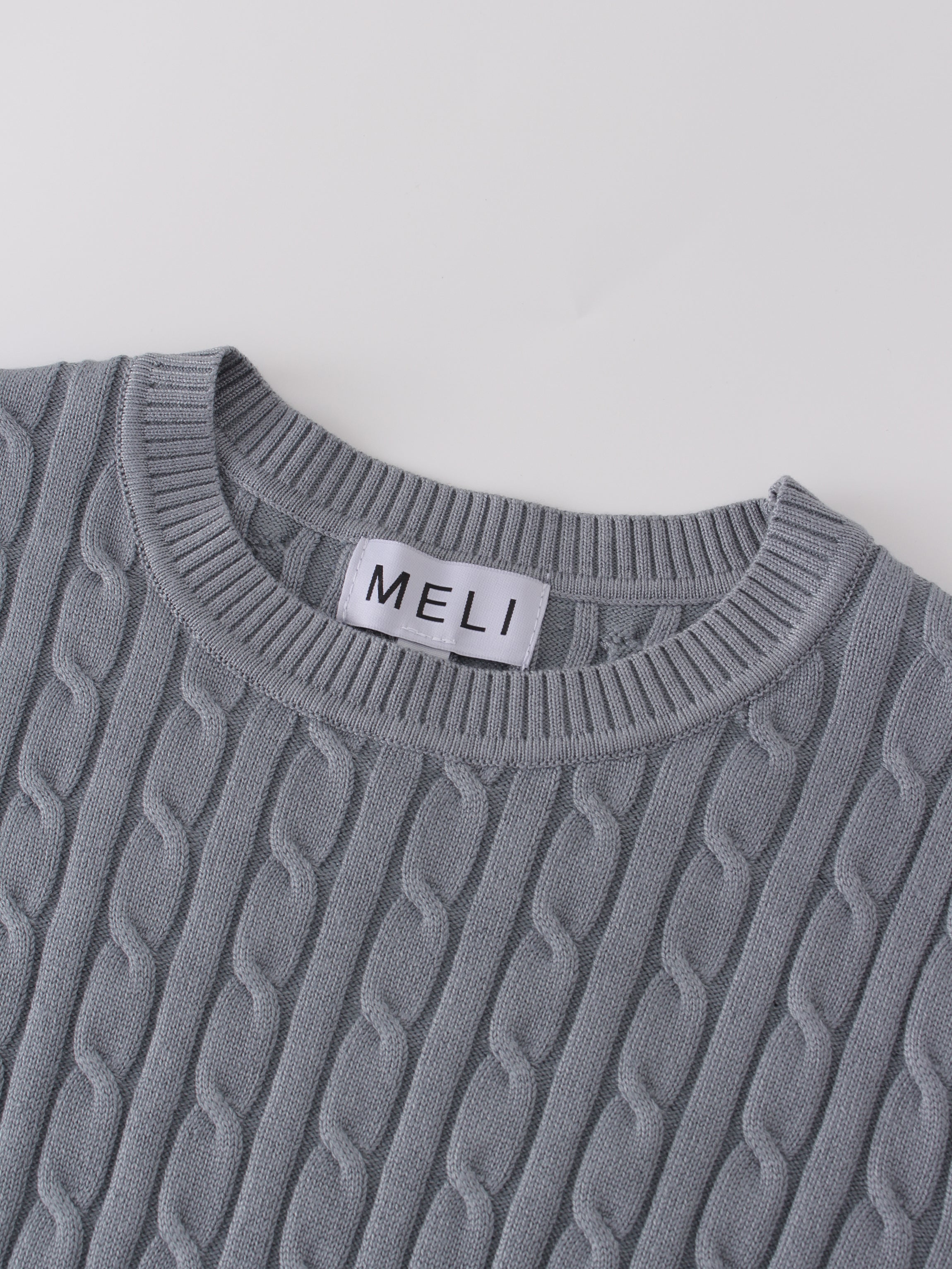 Knit Cable Sweater-Slate Blue