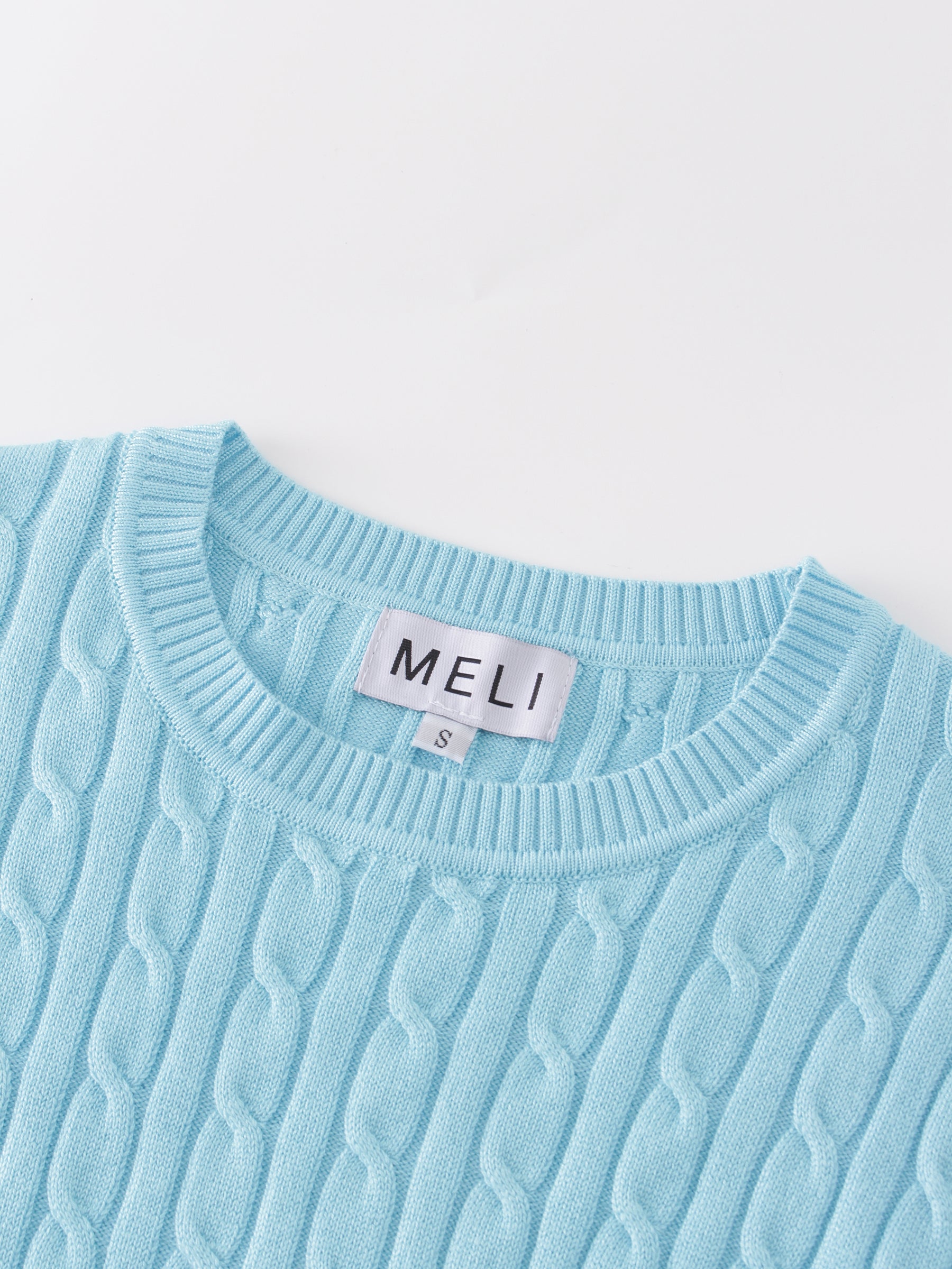 Knit Cable Sweater-Aqua Blue