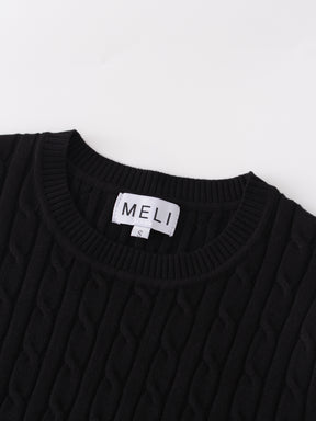 Knit Cable Sweater-Black