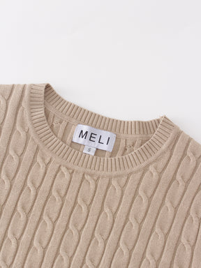 Knit Cable Sweater-Tan