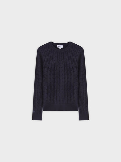 Knit Cable Sweater-Navy