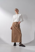 Denim Seamed Skirt-Brown