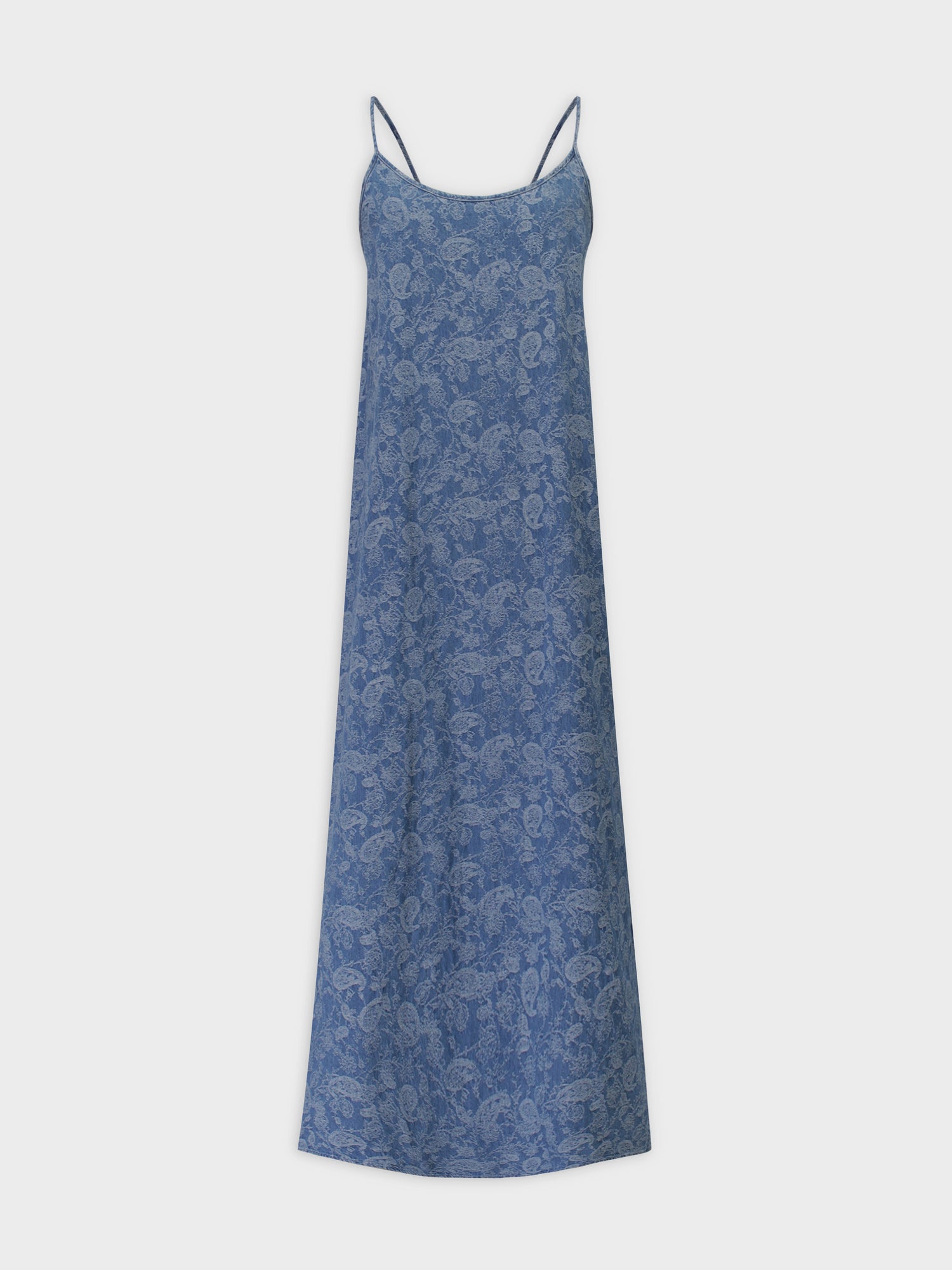 Printed Crew Neck Slip Dress-Denim Brocade