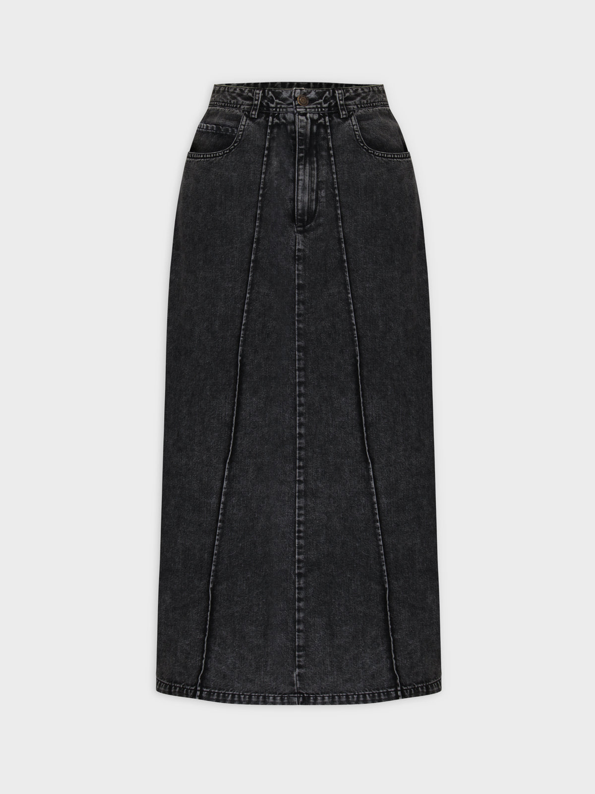 Denim Seamed Skirt-Black