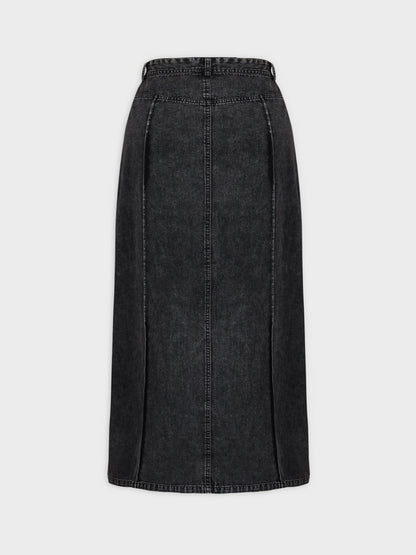 Denim Seamed Skirt-Black