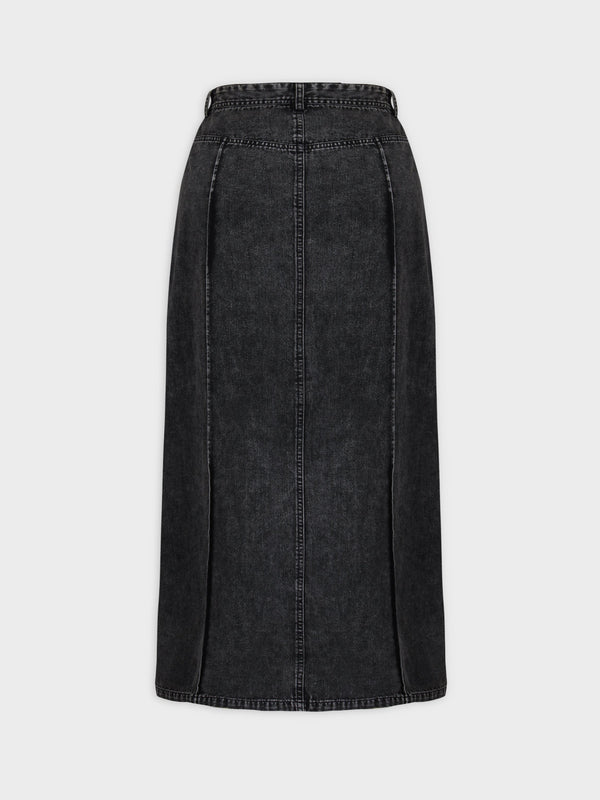 Denim Seamed Skirt-Black