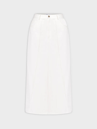 Denim Seamed Skirt-White