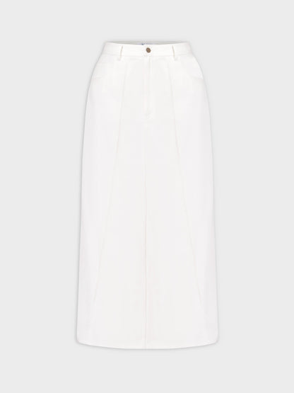Denim Seamed Skirt-White