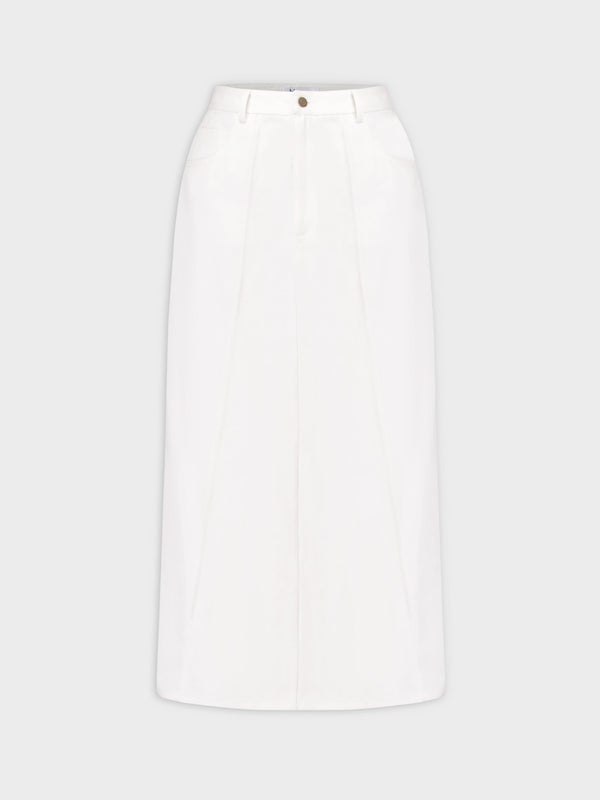 Denim Seamed Skirt-White