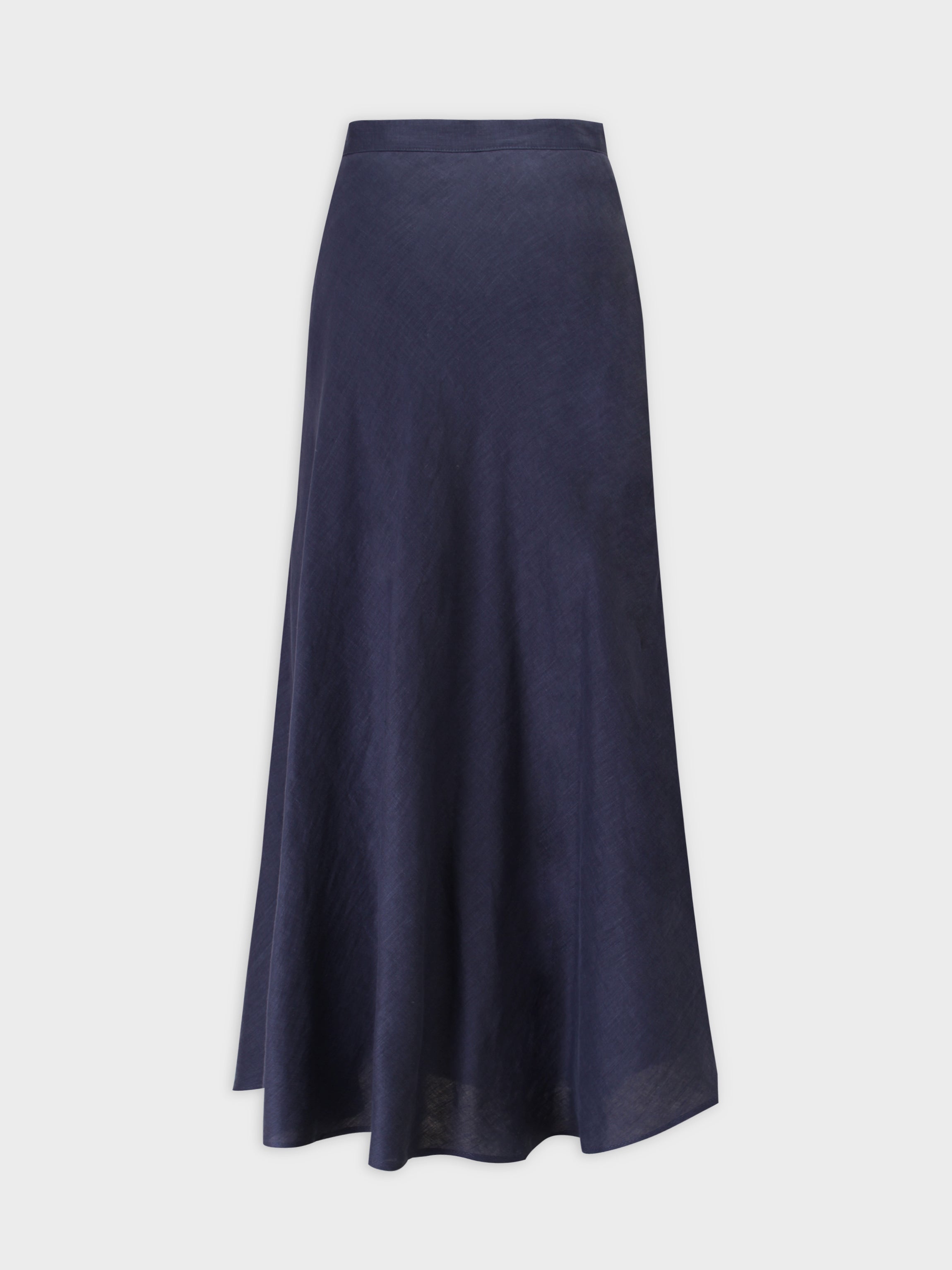 Linen Blend A-Line Skirt-Navy