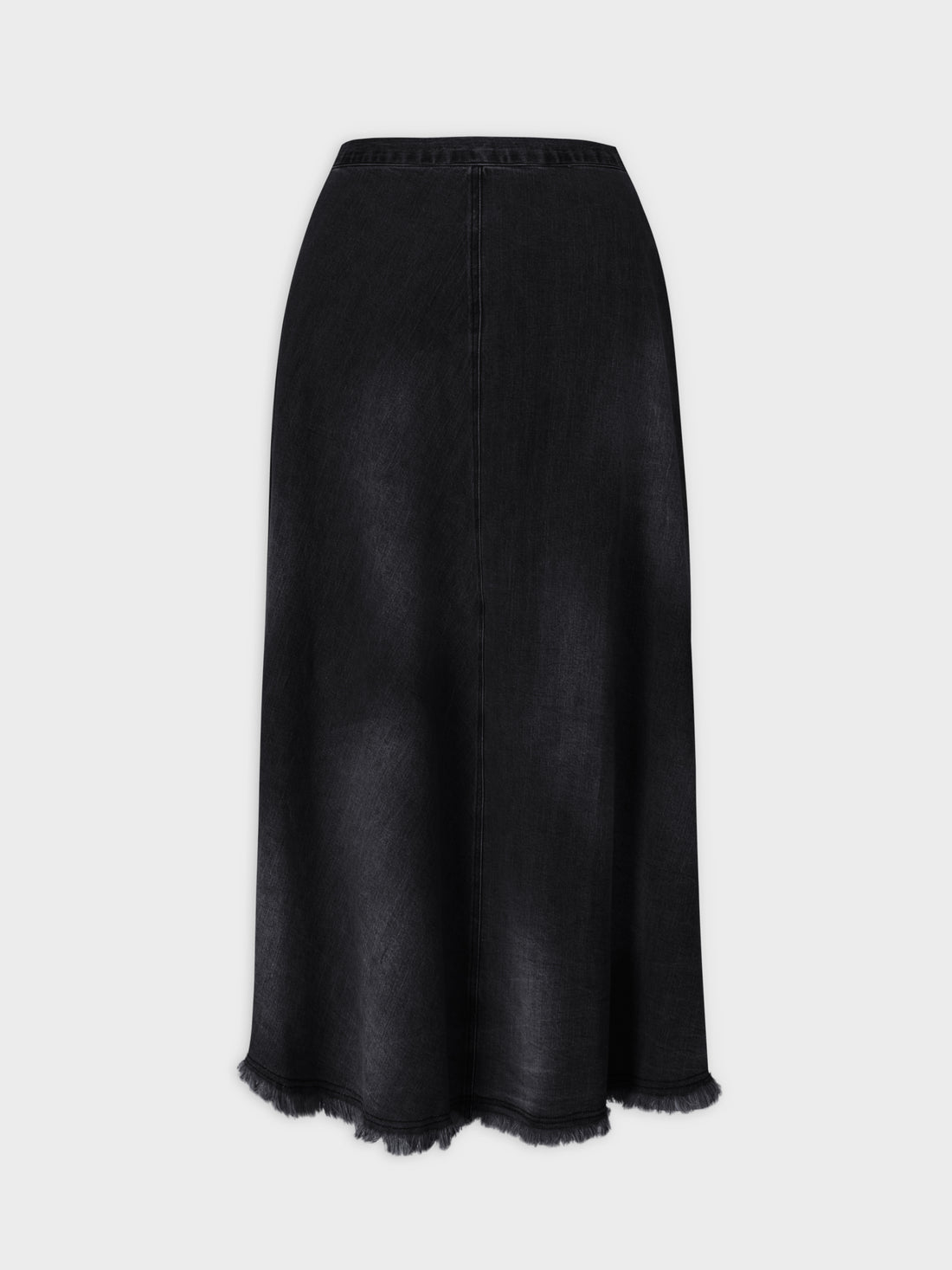 Washed Fringe Denim Skirt-Black