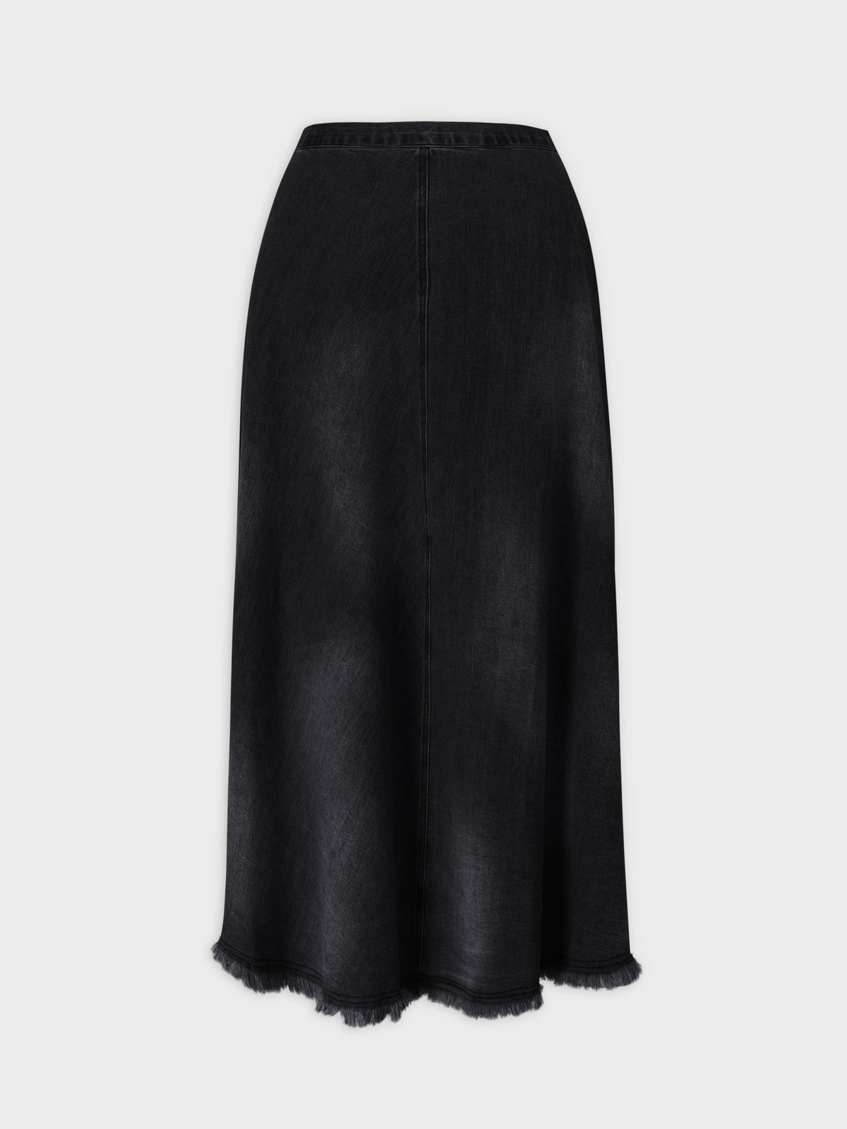 Washed Fringe Denim Skirt-Black