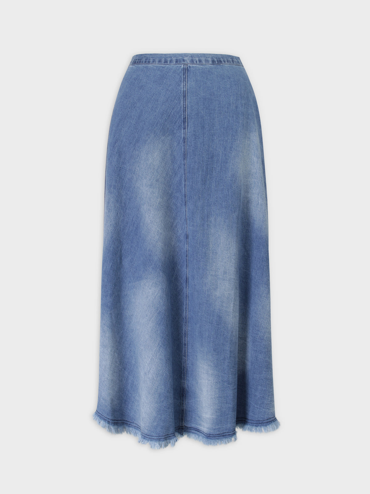 Washed Fringe Denim Skirt-Denim Blue