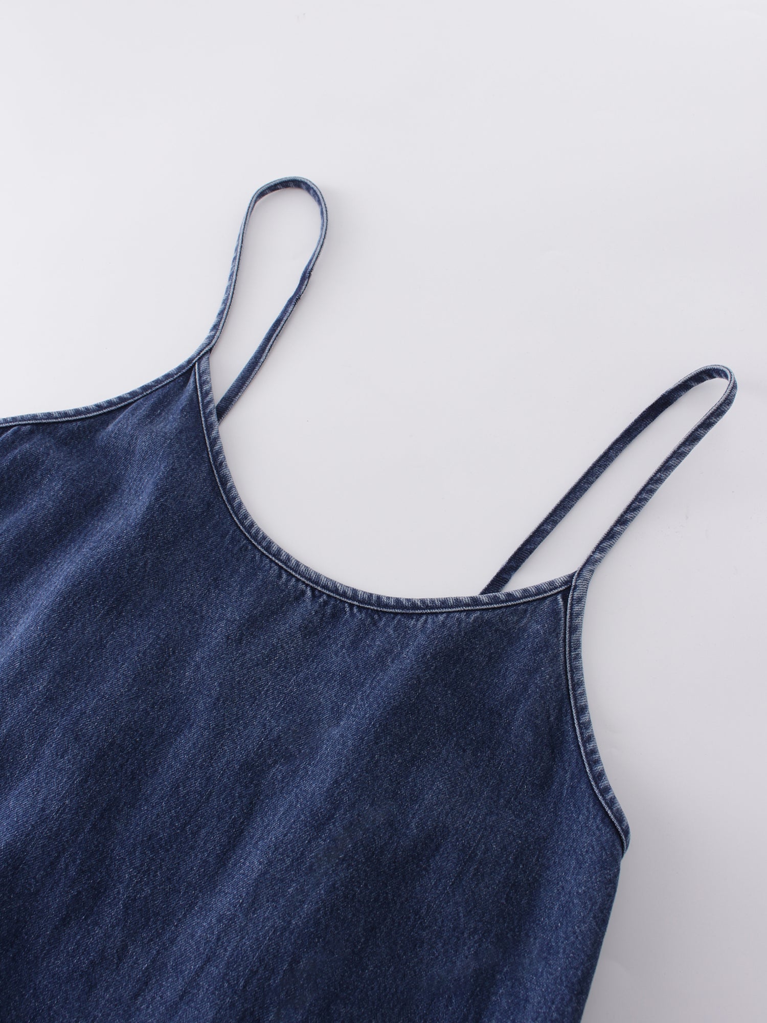 Solid Crew Neck Slip Dress-Dark Blue Denim