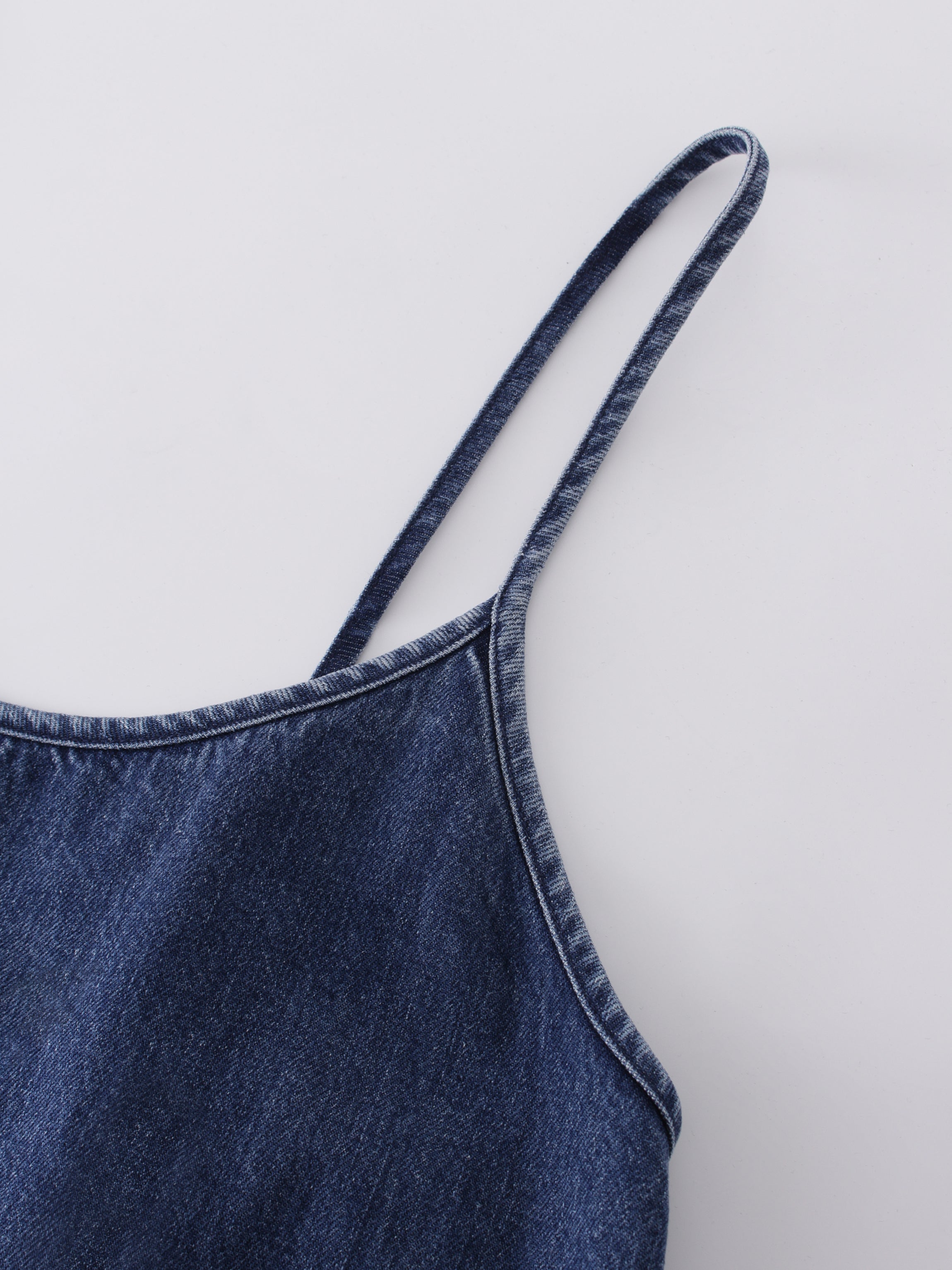 Solid Crew Neck Slip Dress-Dark Blue Denim