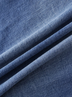 Washed Fringe Denim Skirt-Denim Blue