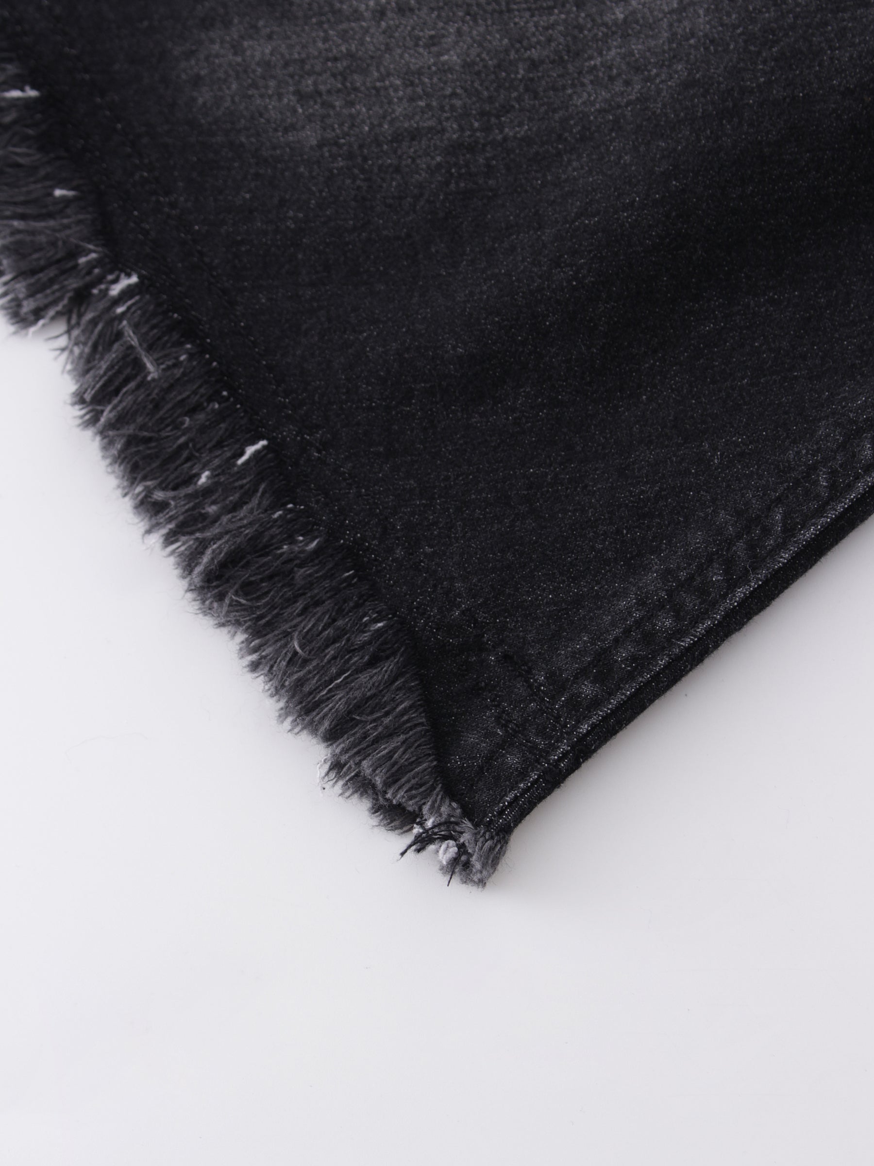 Washed Fringe Denim Skirt-Black