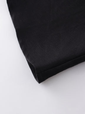 Linen Blend A-Line Skirt-Black