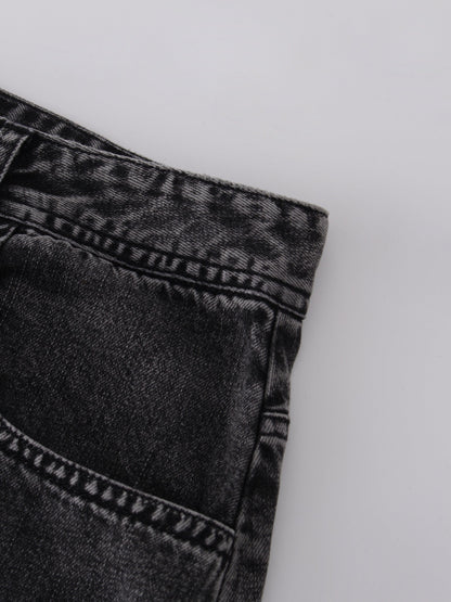 Denim Seamed Skirt-Black