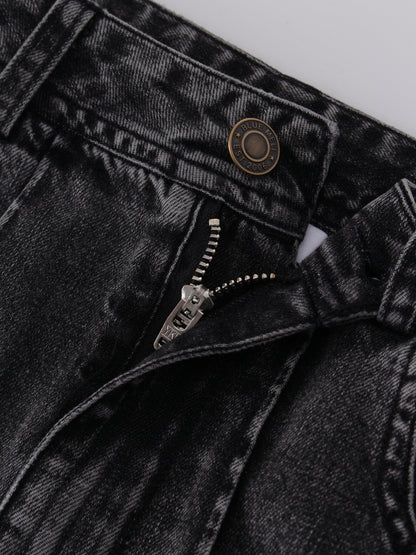 Denim Seamed Skirt-Black