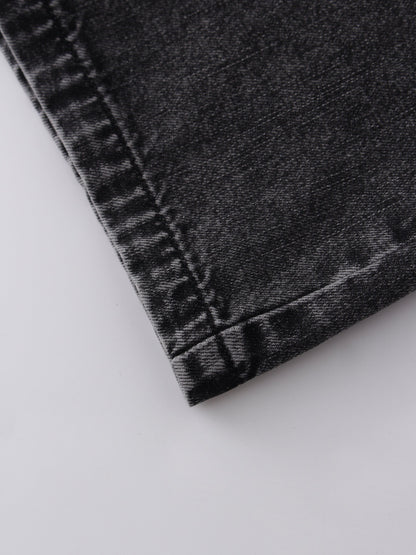 Denim Seamed Skirt-Black
