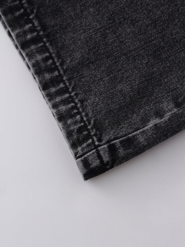 Denim Seamed Skirt-Black