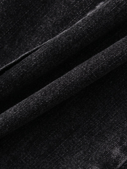Denim Seamed Skirt-Black