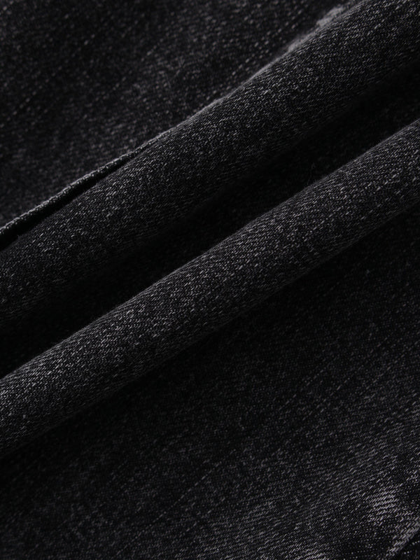 Denim Seamed Skirt-Black