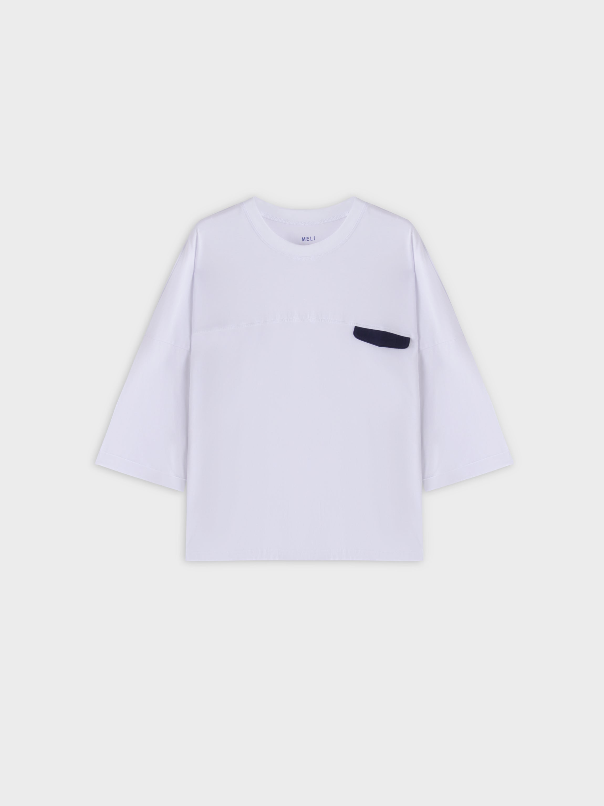 Pocket Tab Tee-White/Navy