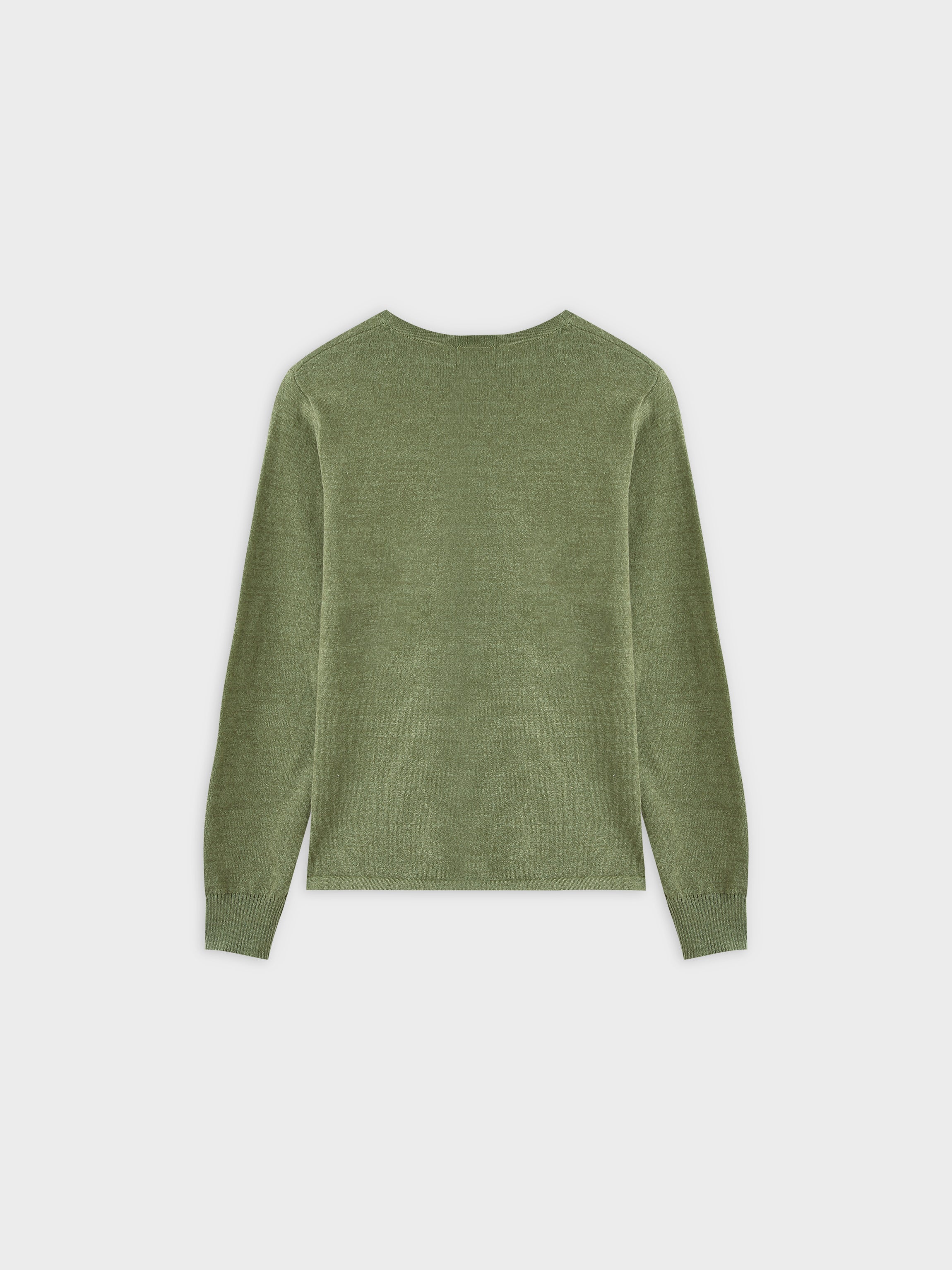 Thin Knit Crew Sweater-Heathered Green