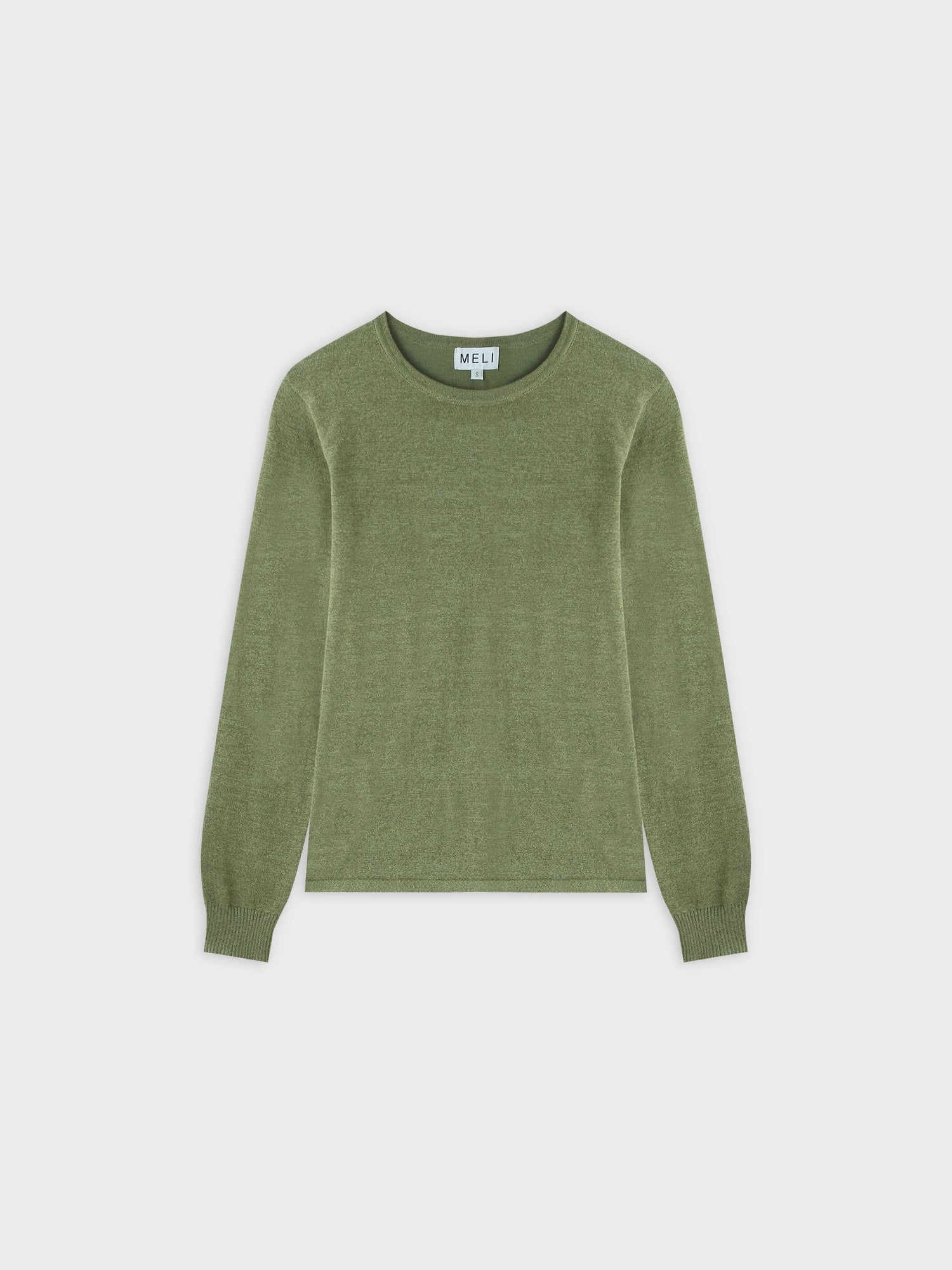 Thin Knit Crew Sweater-Heathered Green