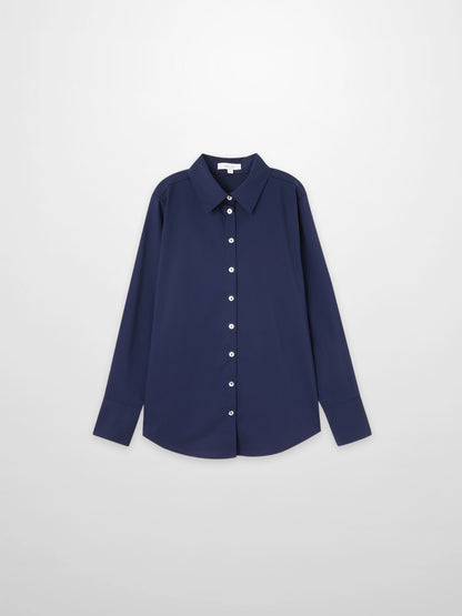 Cotton Button Down Blouse-Navy