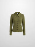 Ribbed Button Down Shirt-Olive
