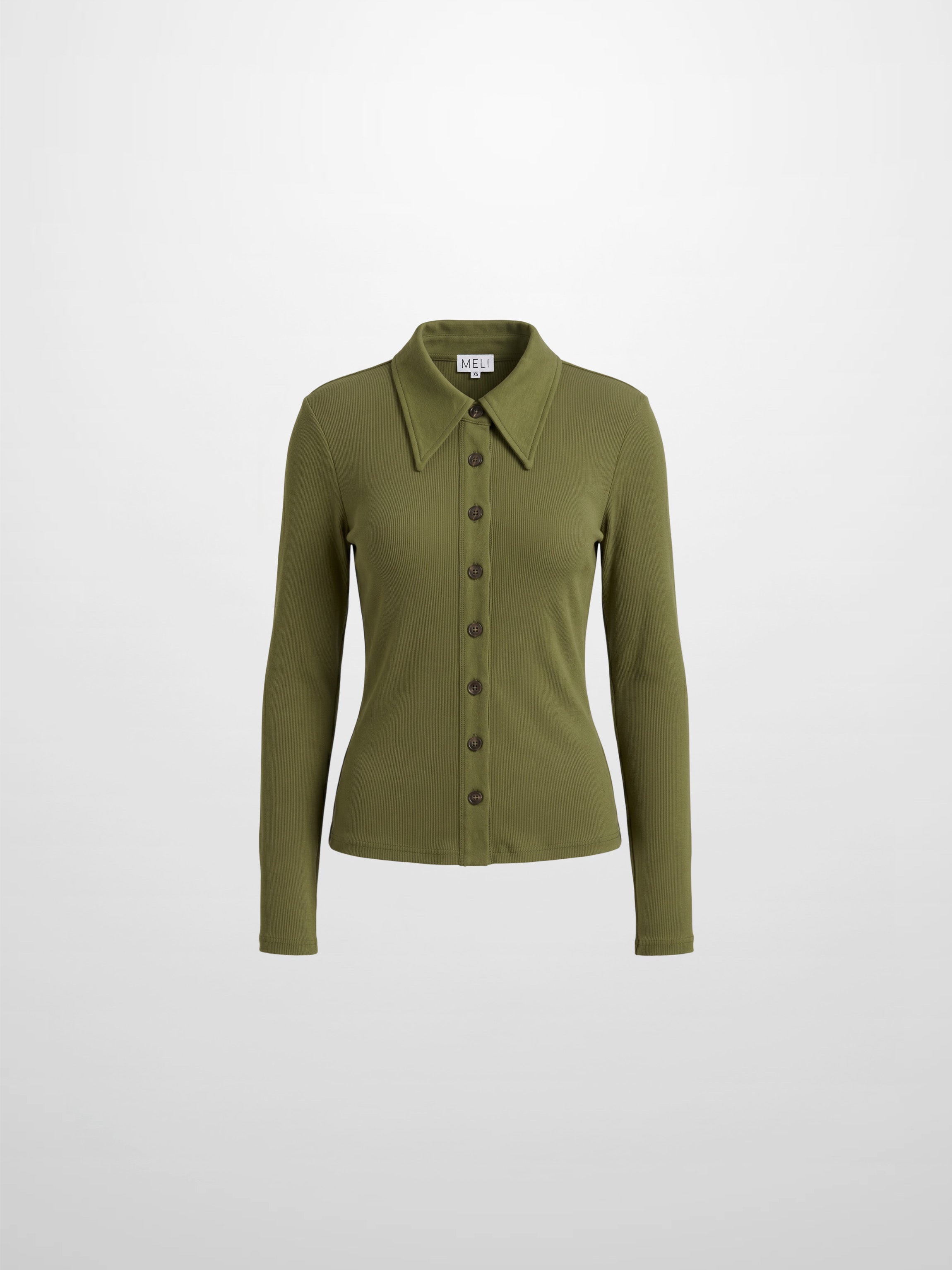 Ribbed Button Down Shirt-Olive