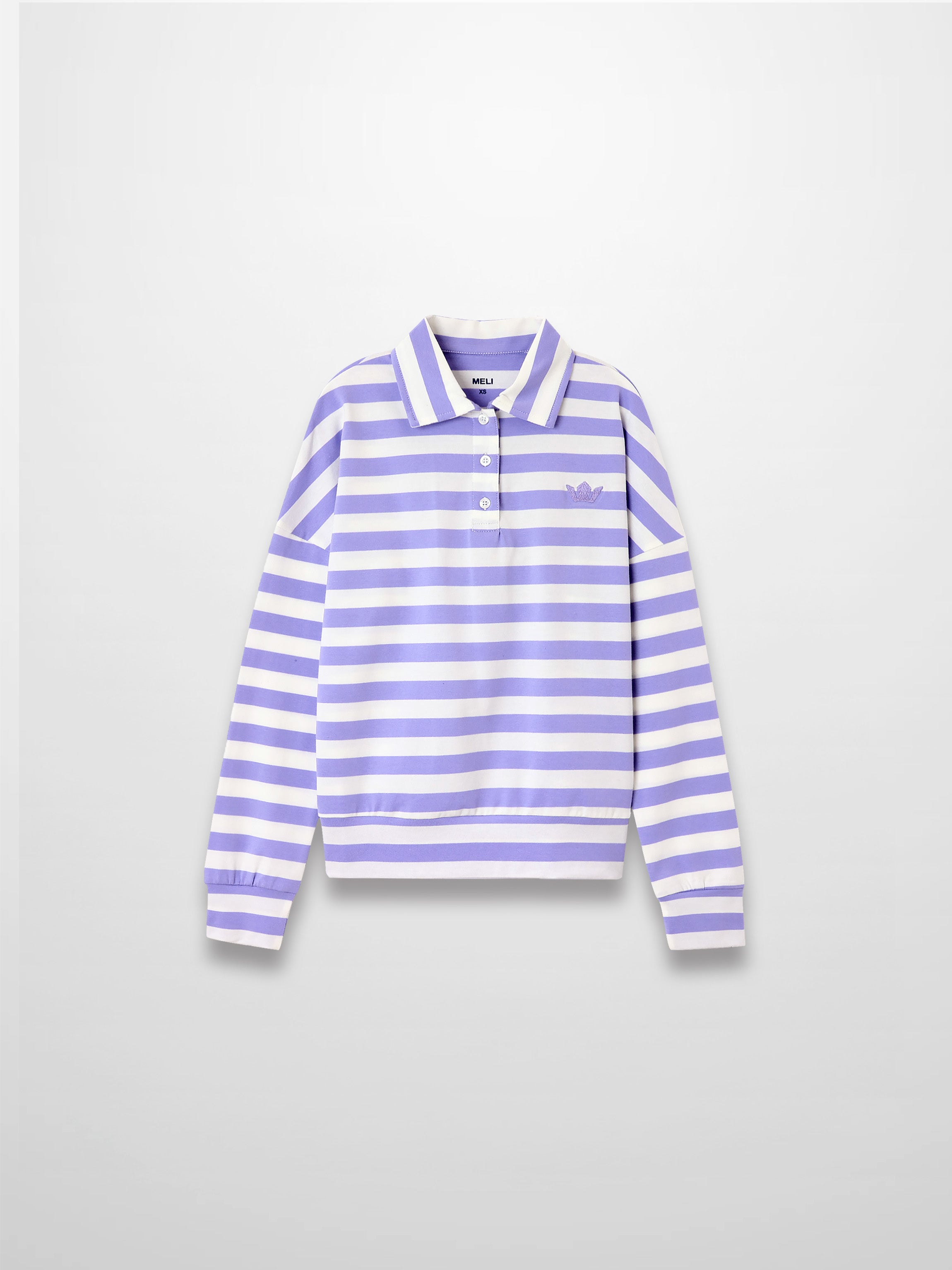 Striped Collar Bomber Tee-Lavender/White