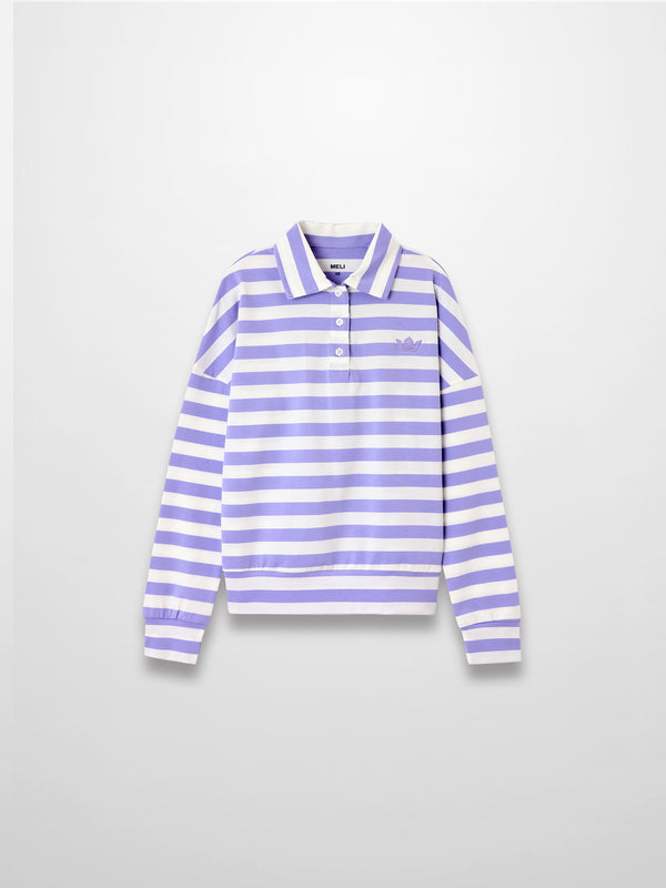 Striped Collar Bomber Tee-Lavender/White