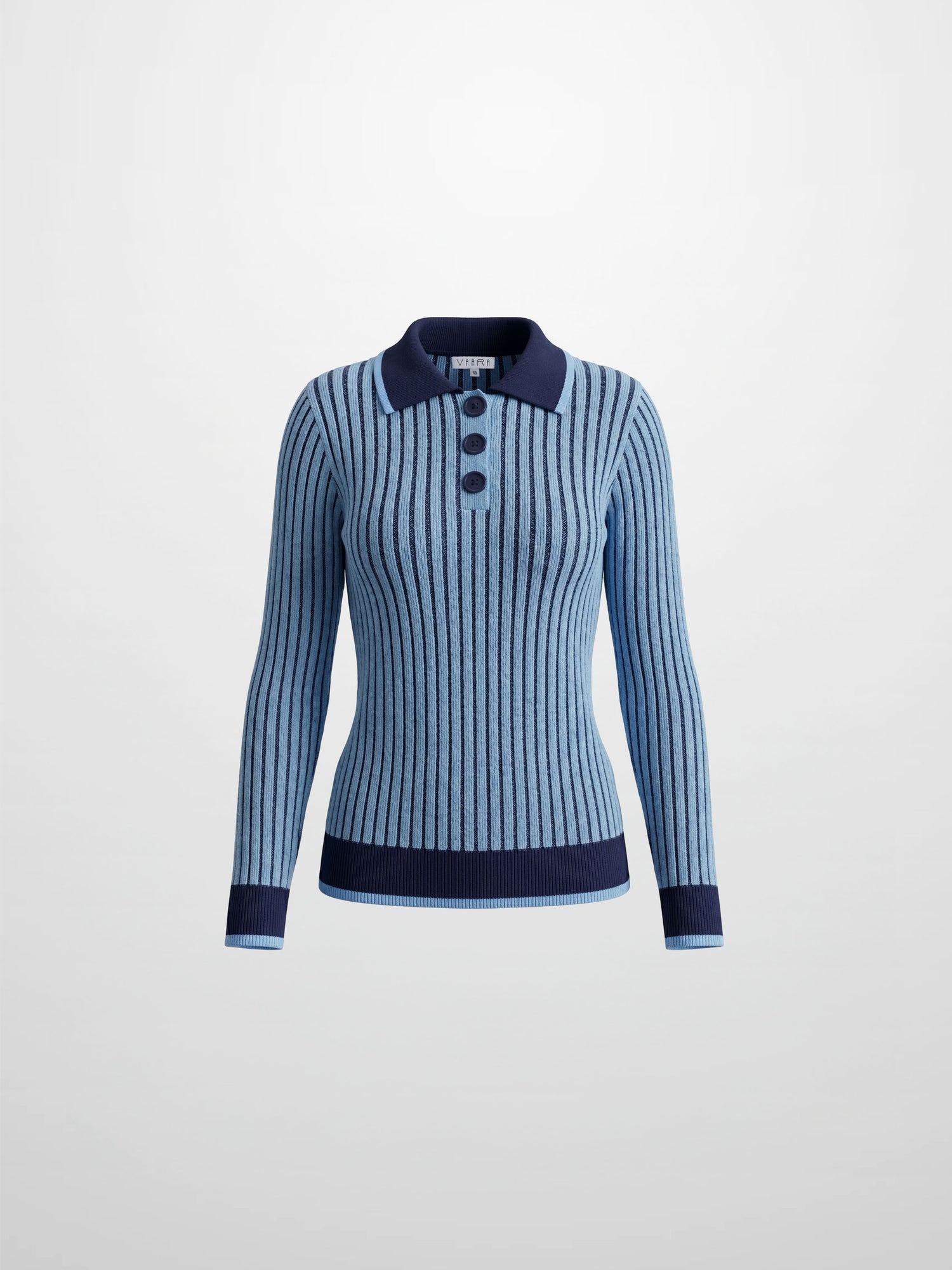 Two Tone Ribbed Polo Sweater-Blue